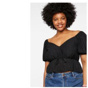 Embroidered Peplum Floral Crop Top Black NTW